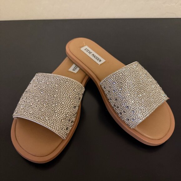 Steve Madden Sienna Rhinestone Sandal - Silver Metallic - Picture 1 of 4